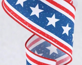 10 Yards - 2.5" Wired  Vertical Stars and Stripes Ribbon - Patriotic Ribbon - 4th of July Ribbon