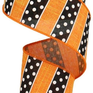 2.5 Black & White Polka Dot Edge Ribbon: Orange Glitter (10 Yards)  [55201-40-19] 