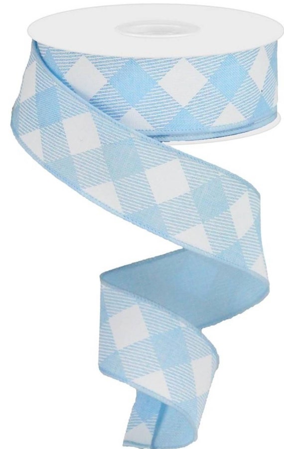 FREE SHIPPING 10 Yards 1.5 Wired Light Blue and White Cross Check Ribbon  Baby Boy Ribbon UNC Inspired Ribbon 