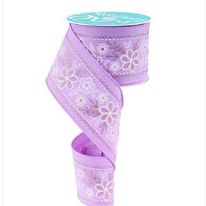 FREE SHIPPING - 10 Yards - 2.5&quot; Wired Lavender Floral Trim Ribbon