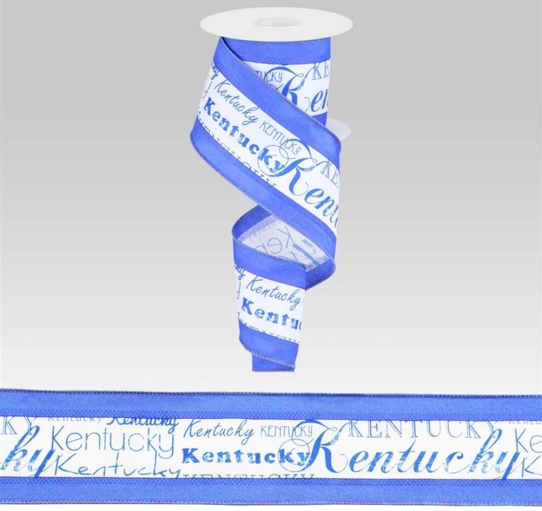 FREE SHIPPING 10 Yards 2.5 Wired Blue and White University of Kentucky ...