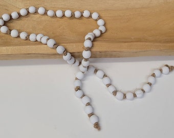 FREE SHIPPING - 39" White Small Round Wood Bead Garland - Christmas Garland - Farmhouse Garland