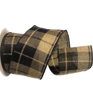 Wired Black and Natural Check Ribbon- 2.5”x10 Yards