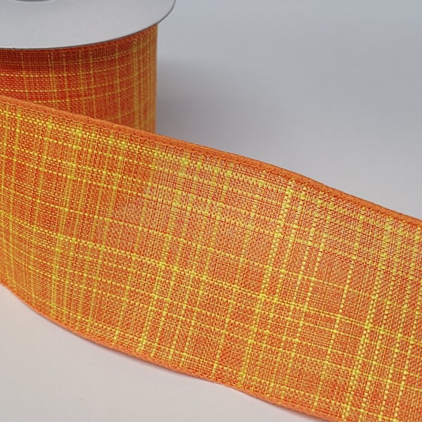 FREE SHIPPING - 10 Yards - 2.5" Wired Two-Tone Orange Ribbon with Yellow Stitching