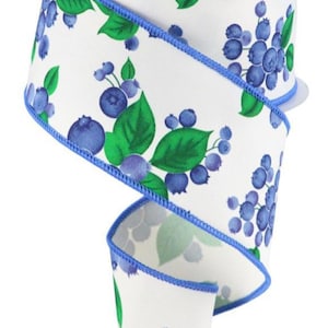 FREE SHIPPING - 10 Yards - 2.5&quot; Wired Spring Blueberry Ribbon - Spring Ribbon - Fruit Ribbon