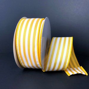 FREE SHIPPING - 10 Yards - 1.5&quot; Wired White and Golden Yellow Stripe Ribbon