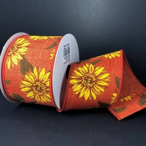 FREE SHIPPING - 10 Yards - 2.5&quot; Burnt Orange Sunflower Ribbon - Fall Ribbon - Autumn Ribbon