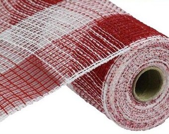 10.5 inch x 10 Yards White and Red Check Fabric  Mesh