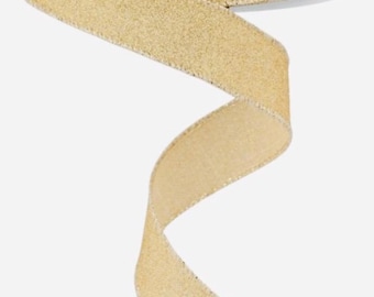 Wired Gold Glitter Ribbon - Christmas Ribbon- 7/8”x10 Yards
