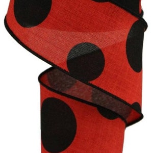 FREE SHIPPING - 2.5&quot; Wired Red with Large Black Polka Dots Ribbon - 5 Yards