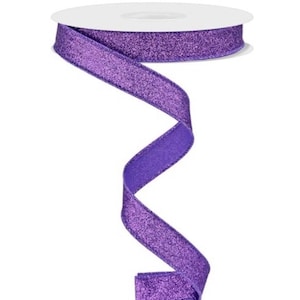 FREE SHIPPING - 10 Yards - 5/8&quot; Wired Purple Shimmer Glitter Ribbon