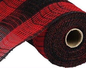 10.5 inch x 10 Yards Red and Black Check Fabric  Mesh