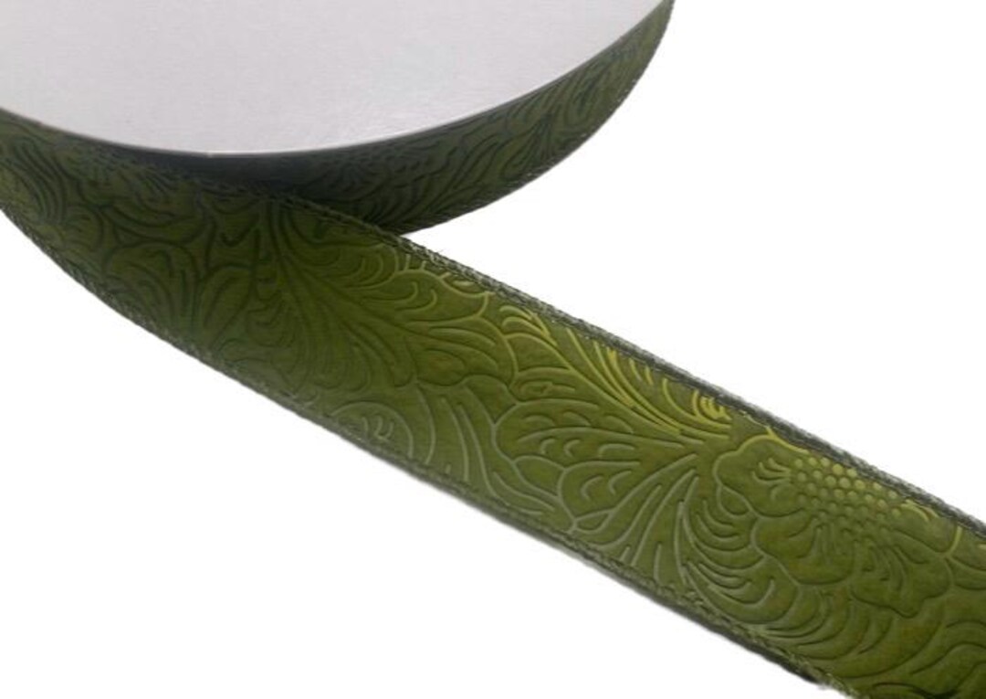 50 Yards 1.5 Wired Olive Green Floral Design Embossed Ribbon - Etsy
