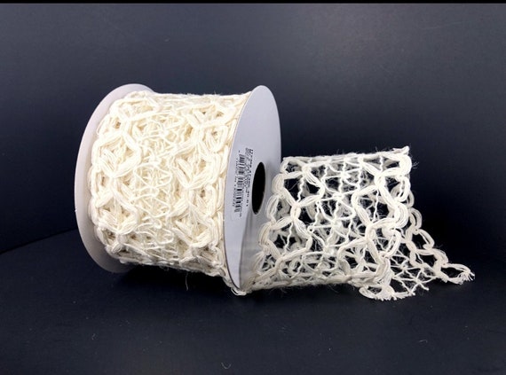 FREE SHIPPING - 10 Yards - 2.5 Wired Cream Open Weave Decorative Netting  Ribbon - Everyday Ribbon