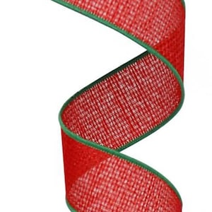 Wired Red Ribbon with Emerald Green Edge - Christmas Ribbon-1.5”x10 Yards