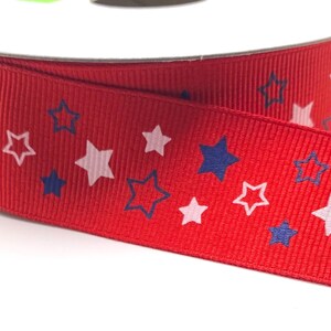 FREE SHIPPING - 10 Yards - 1.5&quot; Red, White and Blue Star Ribbon - Patriotic Ribbon
