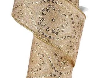 Wired Gold Deluxe Wavy Floral Ribbon-2.5”x10 Yards