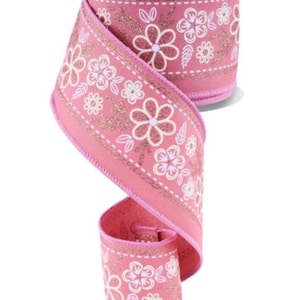 FREE SHIPPING - 10 Yards - 2.5&quot; Wired Dusty Rose, Champagne, and  White Floral Trim Ribbon