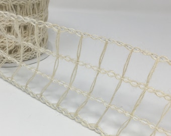 FREE SHIPPING - 10 Yards - 2.5" Wired Ivory Open Weave Burlap Ladder Ribbon - Netting Ribbon