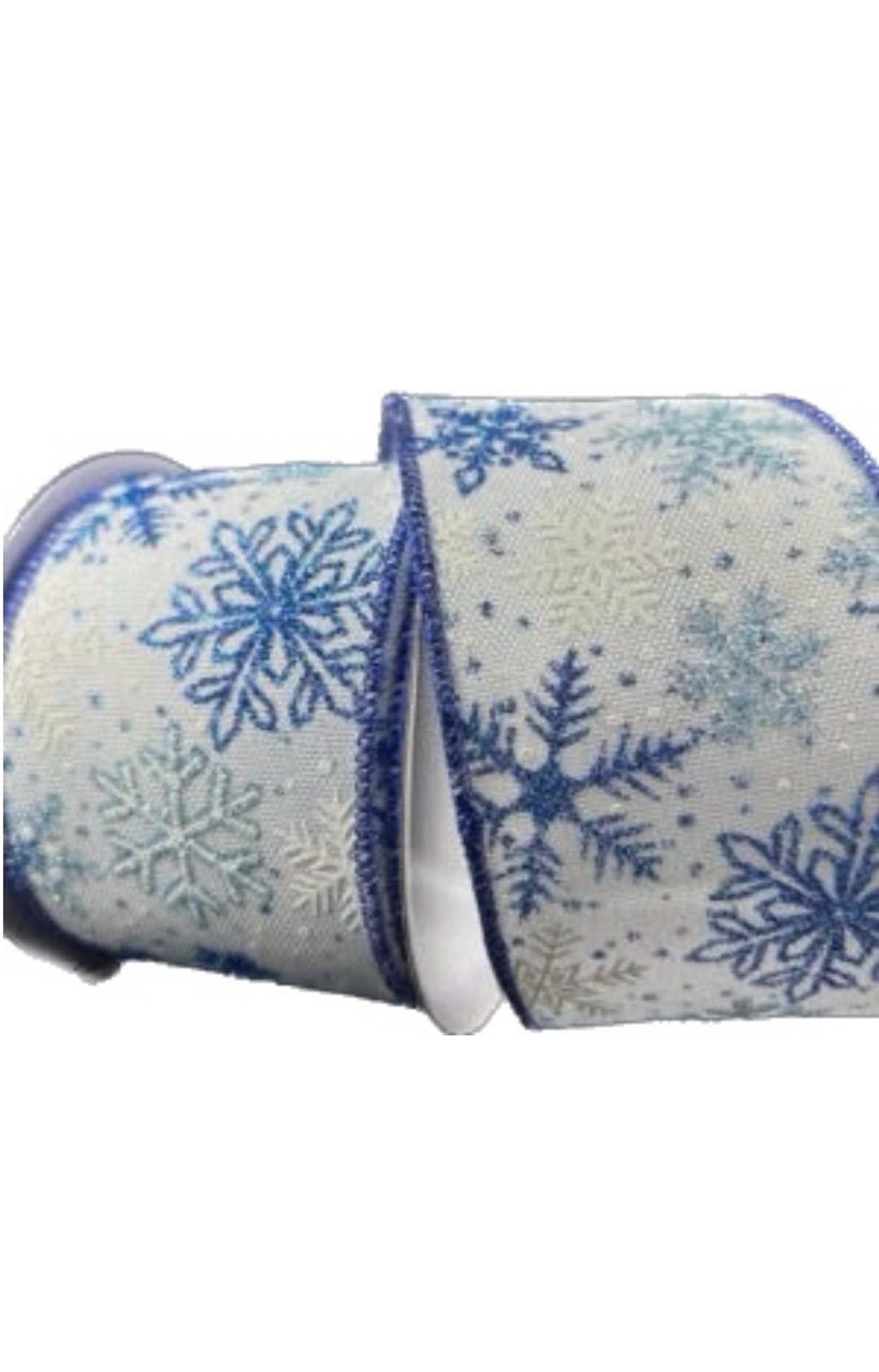 Wired White Linen Blue Snowflake Ribbon- 2.5”x10 Yards - Etsy