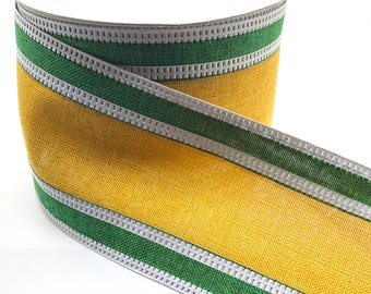 FREE SHIPPING- 2.5" x 10 Yards Wired Green and Yellow Stripe Ribbon