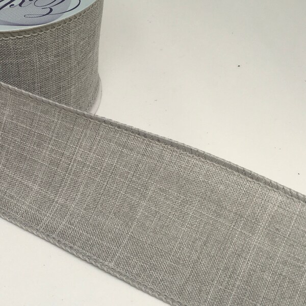 FREE SHIPPING- 2.5" Wired Light Gray Linen Ribbon 12795X Quality Ribbon - Everyday Ribbon, 10 Yard roll