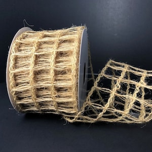FREE SHIPPING - 10 Yards - 2.5&quot; Wired Natural Open Weave Burlap Ladder Ribbon - Netting Ribbon