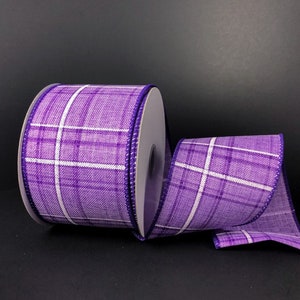 FREE SHIPPING - 50 Yards - 2.5" Wired Lavender and White Cross Check Ribbon