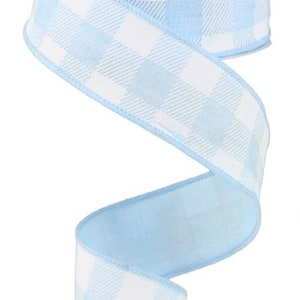 FREE SHIPPING - 10 Yards - 1.5&quot; Wired Light Blue and White Check Ribbon - Baby Boy Ribbon