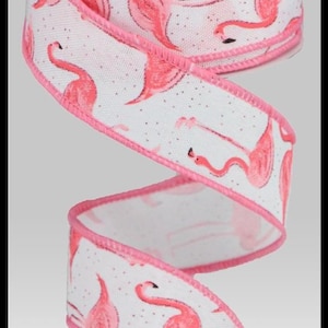 FREE SHIPPING - 10 Yards - 1.5&quot; Wired Pink Flamingo Summer Ribbon with Glitter Accent - Summer Ribbon