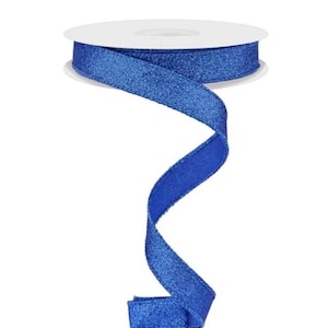 FREE SHIPPING - 10 Yards - 5/8&quot; Wired Royal Blue Shimmer Glitter Ribbon