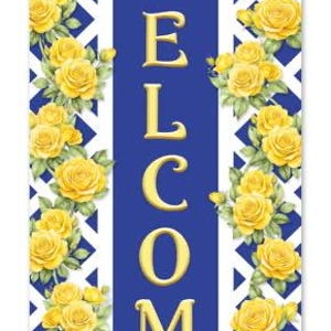 Letrero de corona de rosas amarillas de bienvenida de 12,5 x 6 pulgadas