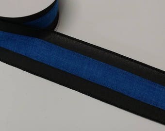 FREE SHIPPING- 2.5&quot; Wired Black and Blue Police Support Ribbon - Police Ribbon - Blue Line Ribbon - Police Support - 10 Yards