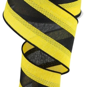 FREE SHIPPING - 10 Yards - 2.5&quot; Wired Black and Sun Yellow Stripe Ribbon - Bee Ribbon - Sports Team Ribbon - Steelers Inspired Ribbon