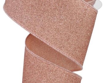 FREE SHIPPING - 10 Yards - 2.5" Wired Rose Gold Glitter Ribbon