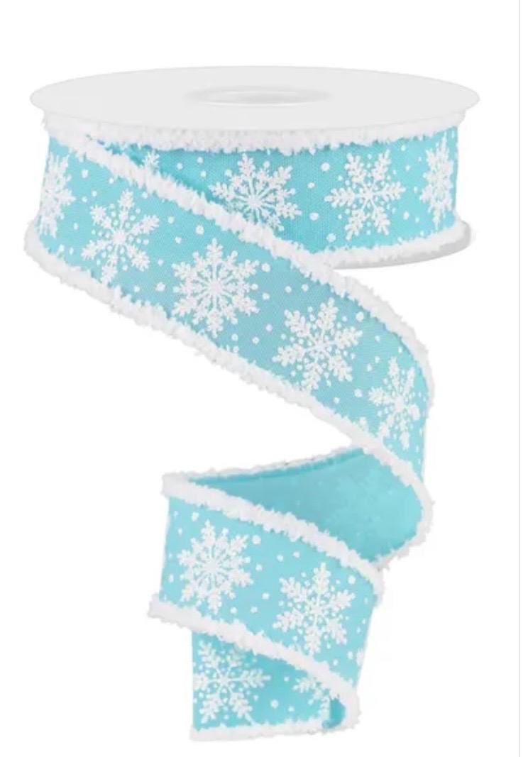 Wired Ice Blue and White Sparkle Snowflakes Ribbon With White Drift ...
