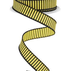 FREE SHIPPING - 10 Yards - 7/8&quot; Wired Yellow and Black Stripe Ribbon