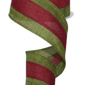 Wired Dark Moss and Burgundy Stripe Ribbon- 2.5”x10 Yards