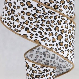 FREE SHIPPING - 10 Yards - 2.5&quot; Wired Snow Leopard Print Ribbon - Animal Print Ribbon