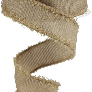 Wired Natural Burlap Ribbon with Frayed Edge-1.5”x10 Yards
