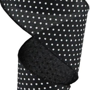 FREE SHIPPING - 10 Yards - 2.5" Wired Black and White Swiss Dot Ribbon