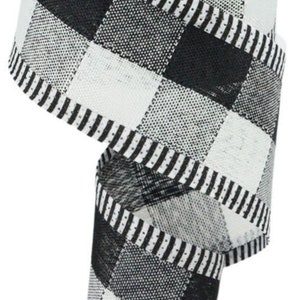 FREE SHIPPING - 10 Yards - 2.5&quot; Wired Black and White Check Ribbon with Black and White Stripe Edge