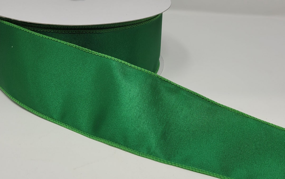Green Ribbed Ribbon 50 Yards - 2.5
