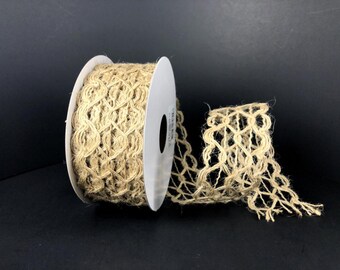 Wired Natural Open Weave Decorative Netting Ribbon-1.5”x10 Yards
