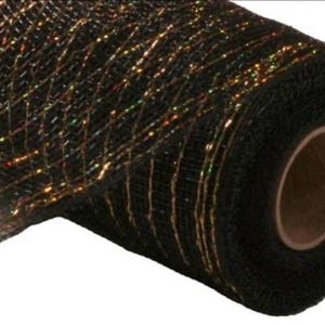 10 inch x 10 Yards Black with Laser Gold Metallic Mesh