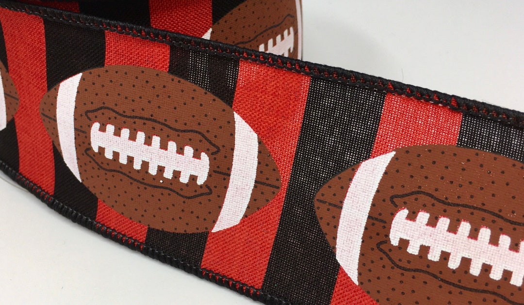 Red and Black Stripe Football Wired Ribbon -2.5