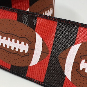 Red and Black Stripe Football Wired Ribbon -2.5" - 10 Yard Roll - Atlanta Falcons Inspired Ribbon - Georgia Bulldogs Inspired