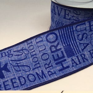 FREE SHIPPING - 10 Yards - 2.5" Wired Royal on Dark Blue US Air Force Ribbon - Hero - Air Force - Military