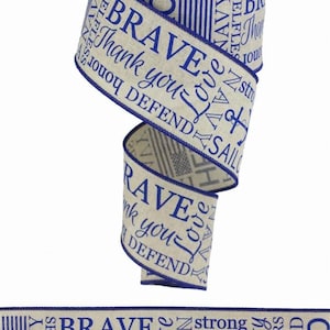 Wired Navy Ribbon on Natural - Military Ribbon- 2.5”x10 Yards