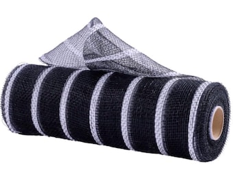 10 inch x 10 Yards Black and White Vertical Wide Stripe Mesh